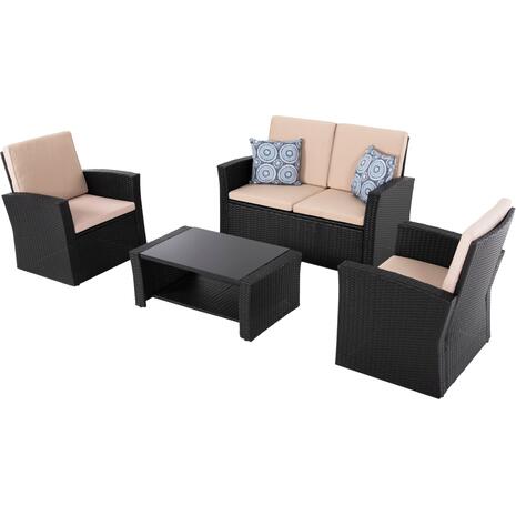 ΣΑΛΟΝΙ ΕΞ.ΧΩΡΟΥ 4ΤΜΧ THORE HM5978 ΣΥΝΘ. RATTAN ΜΑΥΡΟ-ΜΠΕΖ ΜΑΞΙΛΑΡΙΑ