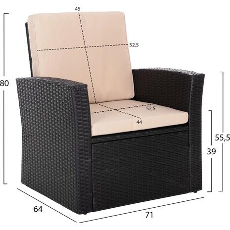 ΣΑΛΟΝΙ ΕΞ.ΧΩΡΟΥ 4ΤΜΧ THORE HM5978 ΣΥΝΘ. RATTAN ΜΑΥΡΟ-ΜΠΕΖ ΜΑΞΙΛΑΡΙΑ
