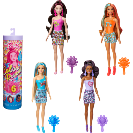 Barbie Color Reveal Σειρά Ουράνιο Τόξο Κούκλα Και Αξεσουάρ Με 6 Εκπλήξεις, Μπλουζάκι Με Αλλαγή Χρώματος HRK06