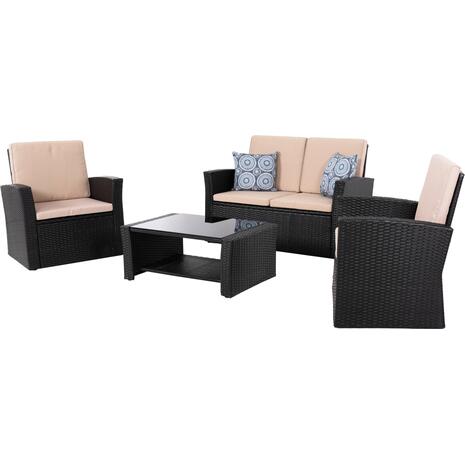 ΣΑΛΟΝΙ ΕΞ.ΧΩΡΟΥ 4ΤΜΧ THORE HM5978 ΣΥΝΘ. RATTAN ΜΑΥΡΟ-ΜΠΕΖ ΜΑΞΙΛΑΡΙΑ
