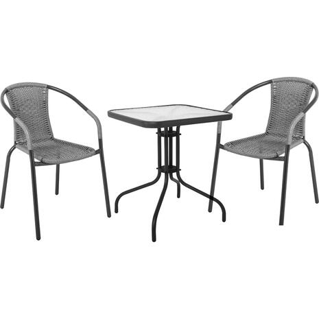 BALENO Set Κήπου - Βεράντας: Τραπέζι + 2 Πολυθρόνες Μέταλλο Ανθρακί - Wicker Mixed Grey (Ε240,12)