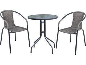 BALENO Set Κήπου - Βεράντας: Τραπέζι + 2 Πολυθρόνες Μέταλλο Ανθρακί - Wicker Mixed Grey (Ε240,14)
