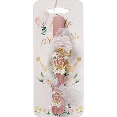 Λαμπάδα ροζ σε κουτί δώρου "Λουλούδια, Κορώνα" 26εκ