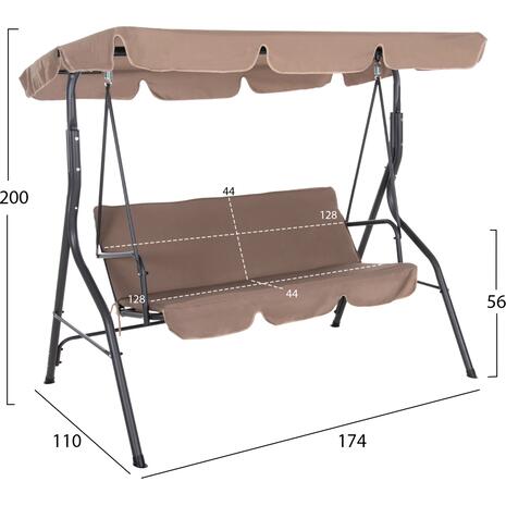 ΚΟΥΝΙΑ 3ΘΕΣΙΑ ΜΕ ΣΚΙΑΣΤΡΟ LIKID HM5979.02 ΜΕΤΑΛΛΟ ΓΚΡΙ-ΚΑΦΕ ΥΦΑΣΜΑ 174x110x200Υ