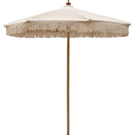 ΟΜΠΡΕΛΑ Ξύλινη - Οξιά Φ200cm, Πλεκτό Μακραμέ Μπεζ (Ε916,1)