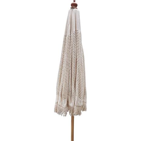 ΟΜΠΡΕΛΑ Ξύλινη - Οξιά Φ200cm, Πλεκτό Μακραμέ Μπεζ (Ε916,1)