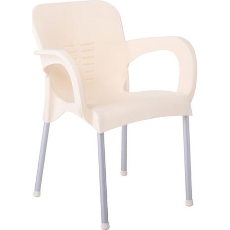 LARA-II Πολυθρόνα Dining Στοιβαζόμενη, ALU Silver, PP Εκρού (Ε306,41)