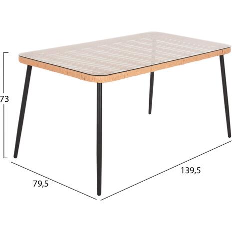 ΤΡΑΠΕΖΙ ΟΡΘΟΓΩΝΙΟ ALLEGRA HM5537.11 ΜΕΤΑΛ.ΜΑΥΡΟ-P.E. RATTAN ΦΥΣΙΚΟ 139,5x79,5x73Υεκ.