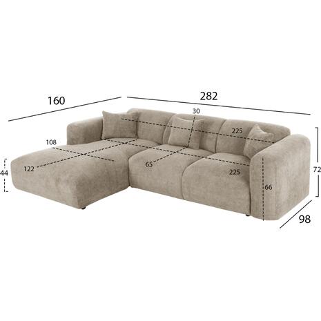 ΚΑΝΑΠΕΣ ΓΩΝΙΑ (ΑΡΙΣΤΕΡΗ) BRICKEN HM3275.01L ΜΠΕΖ ΥΦΑΣΜΑ 110-282x98-160x72Υεκ.