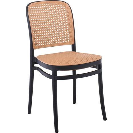FLORENCE Καρέκλα PP Μαύρο, PP Rattan Μπεζ, Στοιβαζόμενη (Ε387,2)