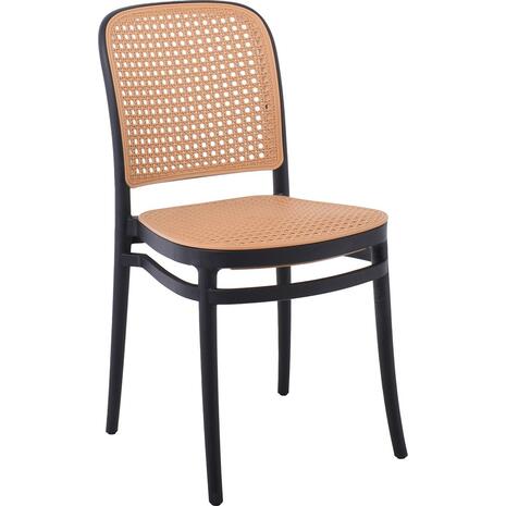 FLORENCE Καρέκλα PP Μαύρο, PP Rattan Μπεζ, Στοιβαζόμενη (Ε387,2)