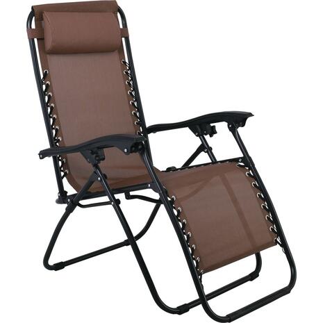 SUPER RELAX Πολυθρόνα με Υποπόδιο, Μέταλλο Βαφή Μαύρο, Textilene Καφέ (σετ 2 τεμαχίων) (Ε618,1)