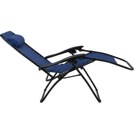 SUPER RELAX Πολυθρόνα με Υποπόδιο, Μέταλλο Βαφή Μαύρο, Textilene Μπλε (σετ 2 τεμαχίων) (Ε618,2)