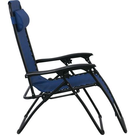 SUPER RELAX Πολυθρόνα με Υποπόδιο, Μέταλλο Βαφή Μαύρο, Textilene Μπλε (σετ 2 τεμαχίων) (Ε618,2)