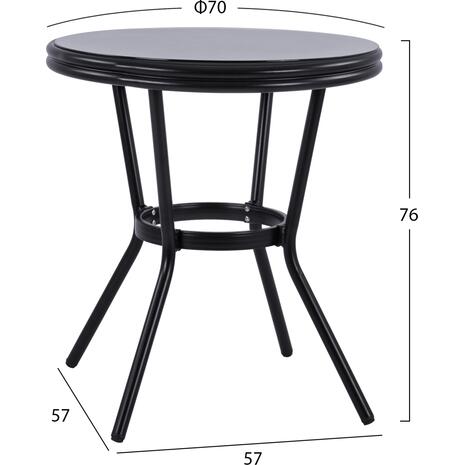 ΤΡΑΠΕΖΙ ΑΛΟΥΜΙΝΙΟΥ MOSES Φ70 BAMBOO LOOK HM5532.02 ΜΑΥΡΟ ΜΕ ΓΥΑΛΙ Φ70X76 εκ
