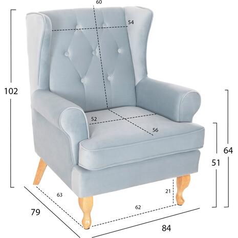 ΠΟΛΥΘΡΟΝΑ ΜΠΕΡΖΕΡΑ BRANDON HM3073.31 BABY BLUE ΒΕΛΟΥΔΟ-ΠΟΔΙΑ ΣΕ ΦΥΣΙΚΟ 82,5x80x104Υεκ