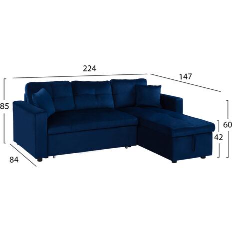 ΚΑΝΑΠΕΣ ΓΩΝΙΑ ΚΡΕΒΑΤΙ WAYNE 224x147x85Υεκ. HM3028.18 ΒΕΛΟΥΔΟ ΜΠΛΕ