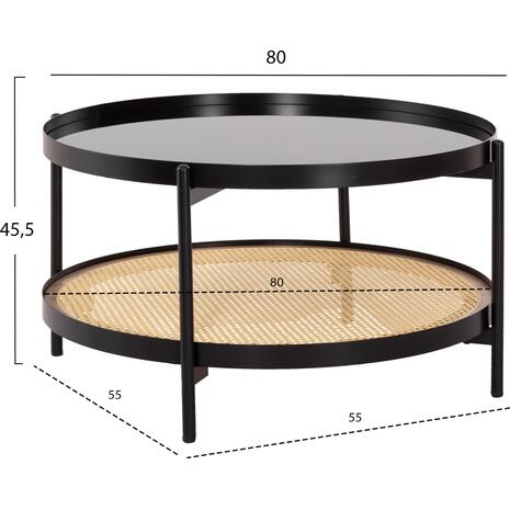 ΤΡΑΠΕΖΙ ΣΑΛΟΝΙΟΥ SEITZ HM18030 ΓΥΑΛΙ TOP-ΜΕΤΑΛΛΟ-RATTAN ΣΕ ΦΥΣΙΚΟ Φ80x45Υεκ.