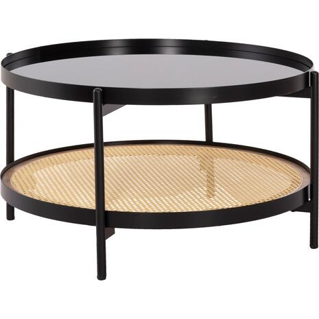 ΤΡΑΠΕΖΙ ΣΑΛΟΝΙΟΥ SEITZ HM18030 ΓΥΑΛΙ TOP-ΜΕΤΑΛΛΟ-RATTAN ΣΕ ΦΥΣΙΚΟ Φ80x45Υεκ.