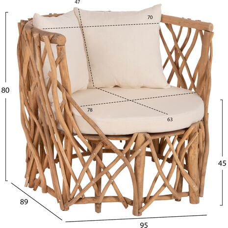 ΠΟΛΥΘΡΟΝΑ ΚΑΑΝ HM5994 ΚΛΑΔΙΑ TEAK ΣΕ ΦΥΣΙΚΟ-ΜΑΞΙΛΑΡΙΑ ΛΕΥΚΑ 95x89x80Υεκ.
