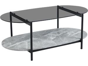 ΤΡΑΠΕΖΙ ΣΑΛΟΝΙΟΥ ΟΒΑΛ KITTY HM18040 ΓΥΑΛΙ ΦΙΜΕ TOP-GREY MARBLE ΜΕΛΑΜΙΝΗ 110x50x43Υεκ