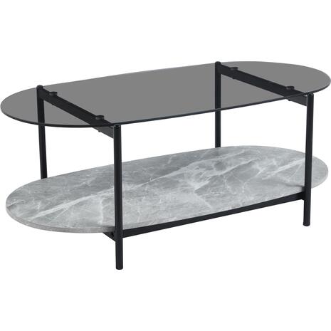 ΤΡΑΠΕΖΙ ΣΑΛΟΝΙΟΥ ΟΒΑΛ KITTY HM18040 ΓΥΑΛΙ ΦΙΜΕ TOP-GREY MARBLE ΜΕΛΑΜΙΝΗ 110x50x43Υεκ