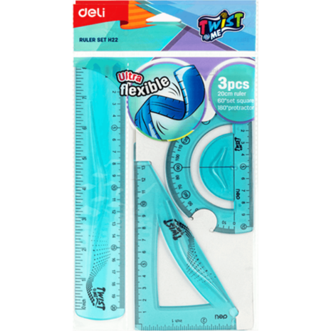 Σετ γεωμετρίας Deli Τwist me 20cm (σετ.3 τεμαχίων) διάφορα χρώματα