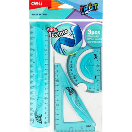 Σετ γεωμετρίας Deli Τwist me 20cm (σετ.3 τεμαχίων) διάφορα χρώματα