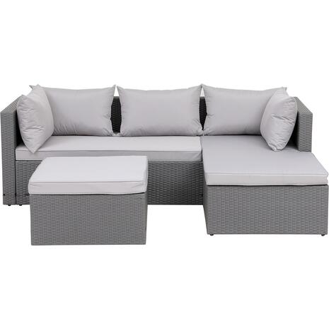 CORNER Set Wicker, Γωνία με Σκαμπό, Απόχρωση Ανοιχτό Γκρι Αναστρέψιμη Γωνία (Ε6628,1)