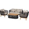 MARK Set Σαλόνι Κήπου 4 τεμαχίων Acacia Φυσικό, Rope Wicker Μαύρο, Μαξιλάρια Μπεζ (Ε2360,1)