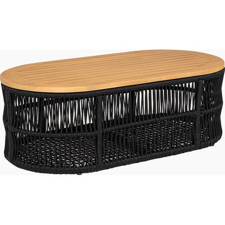 MARK Set Σαλόνι Κήπου 4 τεμαχίων Acacia Φυσικό, Rope Wicker Μαύρο, Μαξιλάρια Μπεζ (Ε2360,1)