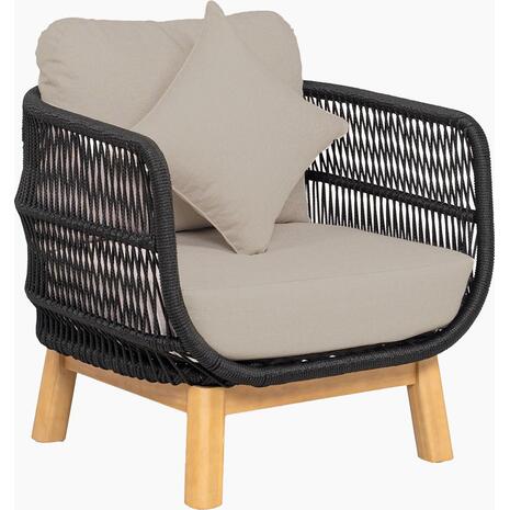MARK Set Σαλόνι Κήπου 4 τεμαχίων Acacia Φυσικό, Rope Wicker Μαύρο, Μαξιλάρια Μπεζ (Ε2360,1)