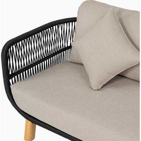MARK Set Σαλόνι Κήπου 4 τεμαχίων Acacia Φυσικό, Rope Wicker Μαύρο, Μαξιλάρια Μπεζ (Ε2360,1)