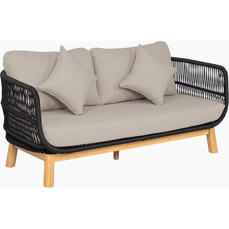 MARK Set Σαλόνι Κήπου 4 τεμαχίων Acacia Φυσικό, Rope Wicker Μαύρο, Μαξιλάρια Μπεζ (Ε2360,1)