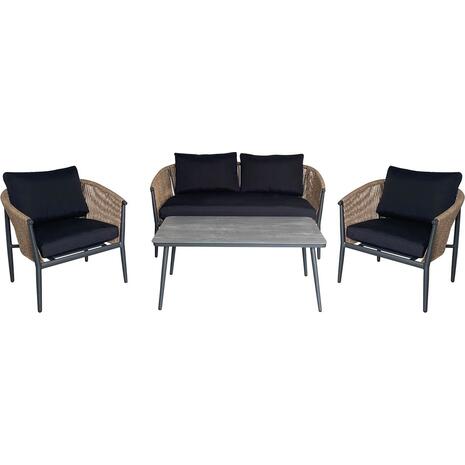 GASBA Set Σαλόνι Κήπου 4τεμ, Alu Ανθρακί, Rope Wicker Φυσικό, Μαξιλάρια Σκούρο Γκρι (Ε6874,1)