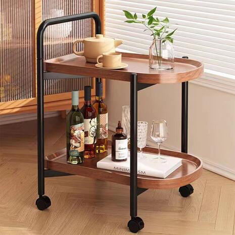 TROLLEY - Βοηθητικό Τραπεζάκι Μέταλλο Βαφή Μαύρο, MDF with PVC Απόχρωση Καρυδί (ΕΜ461)