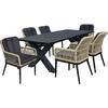 ALLEY Set Τραπεζαρία ALU Ανθρακί-Rope Φυσικό: Τραπέζι 180x94 + 6 Πολυθρόνες με Μαξιλ (Ε68421,S)