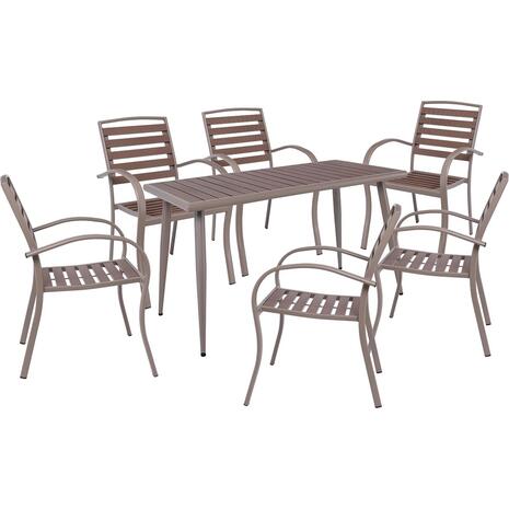 SERRANO Set Κήπου: Τραπέζι + 6 Πολυθρόνες, Μέταλλο Βαφή Sand Beige, Polywood Καρυδί (Ε6893,S)