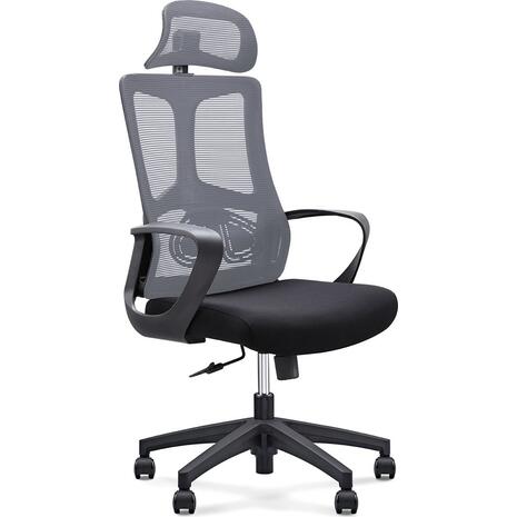 BF8600 Πολυθρόνα Γραφείου Διευθυντή, Mesh Γκρι, Ύφασμα Μαύρο (ΕΟ619,2)