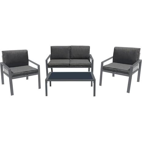 RIVIAN Set Σαλόνι Κήπου 4τεμ, Μέταλλο Βαφή Ανθρακί, Μαξιλάρια Γκρι (Ε6846)