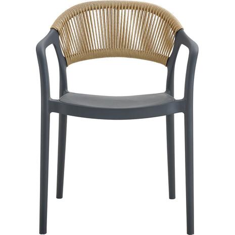DONNA Πολυθρόνα Στοιβαζόμενη, PP-UV Ανθρακί, Rope Wicker Φυσικό (Ε3150,4)