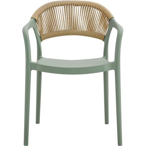 DONNA Πολυθρόνα Στοιβαζόμενη, PP-UV Πράσινο, Rope Wicker Φυσικό (Ε3150,2)
