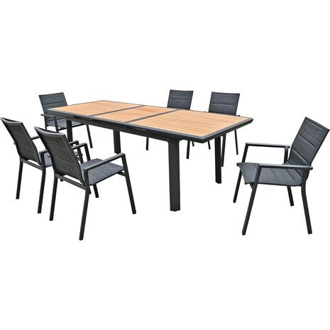 NAPOLI Πολυθρόνα Dining Αλουμίνιο Βαφή Μαύρο Textilene Ανθρακί, Στοιβαζόμενη (Ε6728,1)