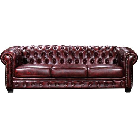 CHESTERFIELD Birmingham Καναπές 4Θέσιος Σαλονιού Καθιστικού, Δέρμα Antique Red (Ε9574,44)
