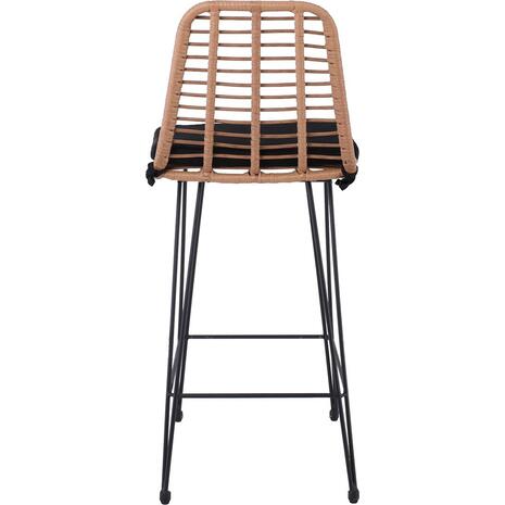 SALSA Σκαμπό BAR-Pro με Πλάτη, Μέταλλο Βαφή Μαύρο - Wicker Φυσικό, με Μαξιλάρι Μαύρο (Ε252,11)