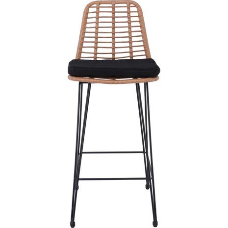 SALSA Σκαμπό BAR-Pro με Πλάτη, Μέταλλο Βαφή Μαύρο - Wicker Φυσικό, με Μαξιλάρι Μαύρο (Ε252,11)