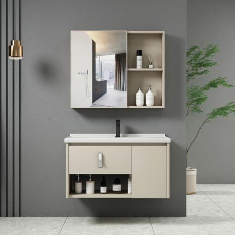 IDEA-2 Set Έπιπλο Κρεμαστό Μπάνιου Cream, Καθρέπτης + Πάγκος με Νιπτήρα και Μπαταρία (ΕΝ101,2)