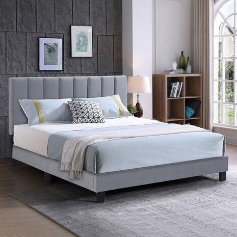 ALLEGRO Κρεβάτι Διπλό για Στρώμα 150x200cm, Ύφασμα Γκρι, με Κεφαλάρι πολλαπλών θέσεων (Ε8804,21)