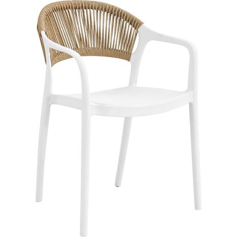 DONNA Πολυθρόνα Στοιβαζόμενη, PP-UV Άσπρο, Rope Wicker Φυσικό (Ε3150,1)
