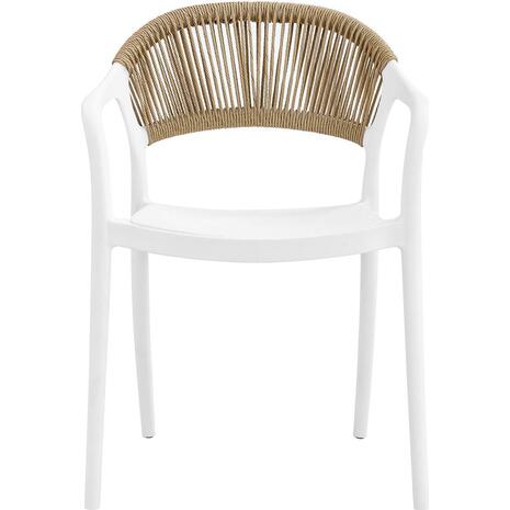DONNA Πολυθρόνα Στοιβαζόμενη, PP-UV Άσπρο, Rope Wicker Φυσικό (Ε3150,1)